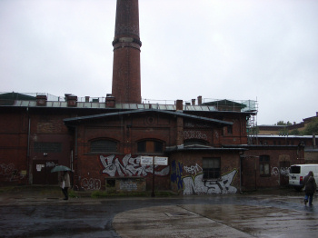 bezirksamt chimney prenzlauer berg in the rain berlin